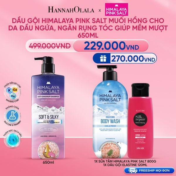  DEAL9 : DẦU GỘI HIMALAYA PINK SALT MUỐI HỒNG CHO DA ĐẦU NGỨA, NGĂN RỤNG TÓC GIÚP MỀM MƯỢT, ÓNG Ả 650ML 
