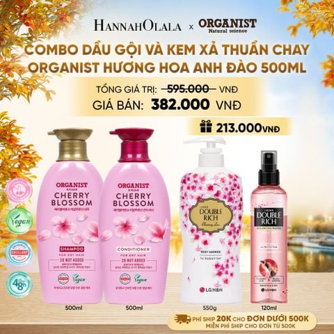  COMBO DẦU GỘI VÀ KEM XẢ THUÀN CHAY ORGANIST HƯƠNG HOA ANH ĐÀO 500ML - E1189 