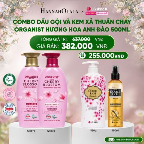  DEAL 31: COMBO DẦU GỘI VÀ KEM XẢ THUÀN CHAY ORGANIST HƯƠNG HOA ANH ĐÀO 500ML 