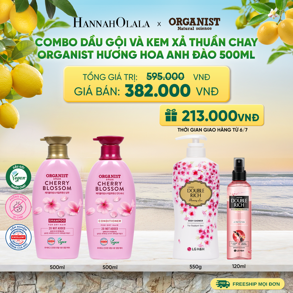  COMBO DẦU GỘI VÀ KEM XẢ THUÀN CHAY ORGANIST HƯƠNG HOA ANH ĐÀO 500ML - A751 