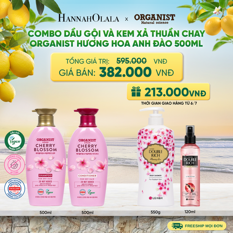  COMBO DẦU GỘI VÀ KEM XẢ THUÀN CHAY ORGANIST HƯƠNG HOA ANH ĐÀO 500ML - A751 
