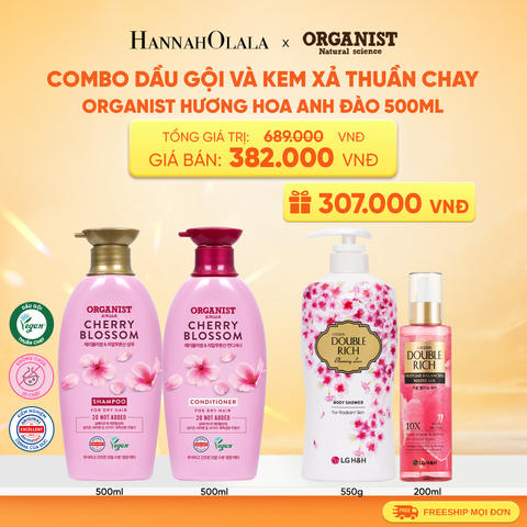  COMBO DẦU GỘI VÀ KEM XẢ THUÀN CHAY ORGANIST HƯƠNG HOA ANH ĐÀO 500ML 