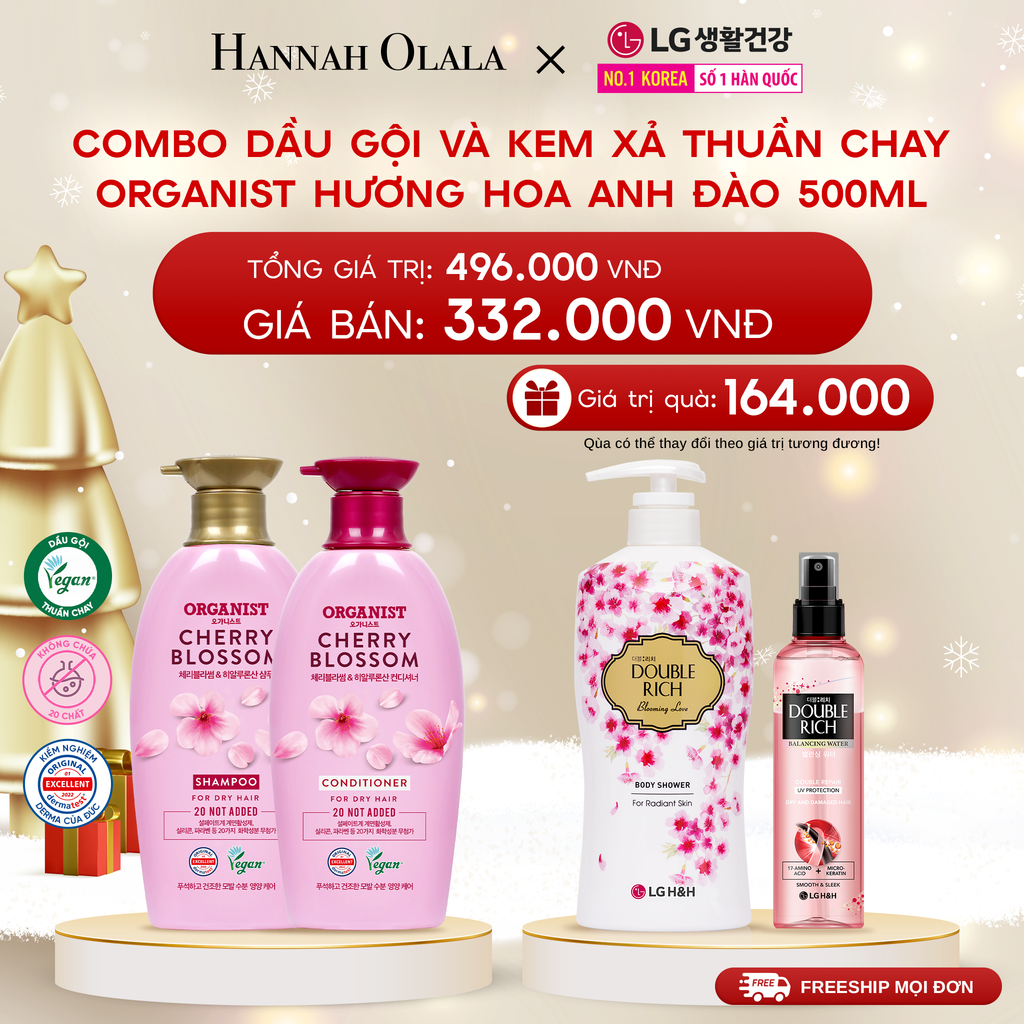  DEAL 18: COMBO DẦU GỘI VÀ KEM XẢ THUÀN CHAY ORGANIST HƯƠNG HOA ANH ĐÀO 500ML 