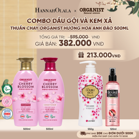 COMBO DẦU GỘI VÀ KEM XẢ THUÀN CHAY ORGANIST HƯƠNG HOA ANH ĐÀO 500ML - A2330 