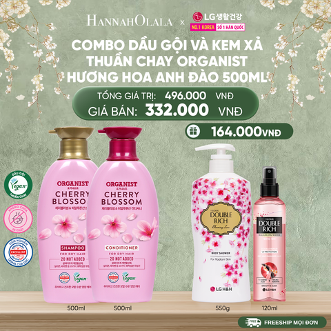  DEAL 37: COMBO DẦU GỘI VÀ KEM XẢ THUÀN CHAY ORGANIST HƯƠNG HOA ANH ĐÀO 500ML 
