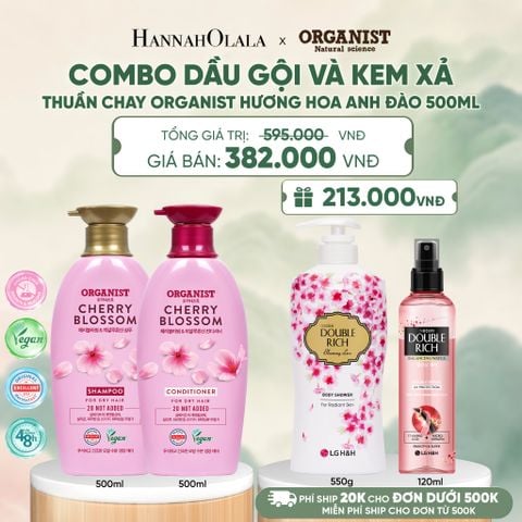  COMBO DẦU GỘI VÀ KEM XẢ THUÀN CHAY ORGANIST HƯƠNG HOA ANH ĐÀO 500ML - A365 