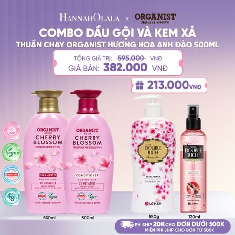 COMBO DẦU GỘI VÀ KEM XẢ THUÀN CHAY ORGANIST HƯƠNG HOA ANH ĐÀO 500ML - L101 