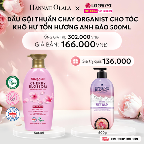  E1032: DEAL 10: DẦU GỘI DƯỠNG TÓC ORGANIST THUẦN CHAY CHO TÓC KHÔ HƯƠNG HOA ANH ĐÀO CHERRY BLOSSOM 550ML 