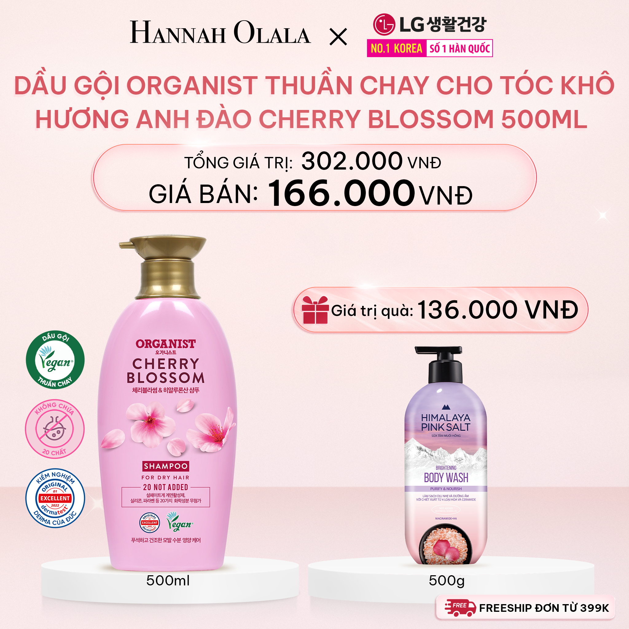  E417_DEAL 10: DẦU GỘI DƯỠNG TÓC ORGANIST THUẦN CHAY CHO TÓC KHÔ HƯƠNG HOA ANH ĐÀO CHERRY BLOSSOM 550ML 
