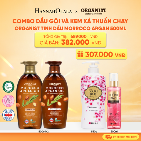  COMBO DẦU GỘI VÀ KEM XẢ THUẦN CHAY ORGANIST TINH DẦU MORROCO ARGAN 500ML 