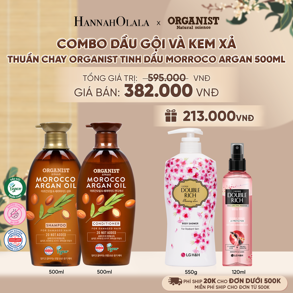  COMBO DẦU GỘI VÀ KEM XẢ THUẦN CHAY ORGANIST TINH DẦU MORROCO ARGAN 500ML - A2329 