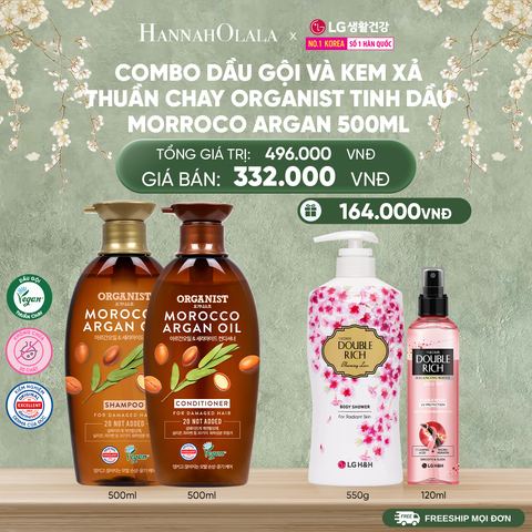  DEAL 36: COMBO DẦU GỘI VÀ KEM XẢ THUẦN CHAY ORGANIST TINH DẦU MORROCO ARGAN 500ML 