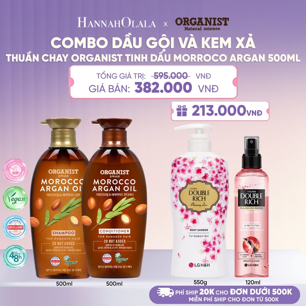  COMBO DẦU GỘI VÀ KEM XẢ THUẦN CHAY ORGANIST TINH DẦU MORROCO ARGAN 500ML - L100 