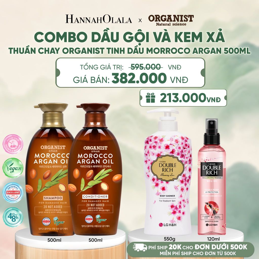  COMBO DẦU GỘI VÀ KEM XẢ THUẦN CHAY ORGANIST TINH DẦU MORROCO ARGAN 500ML - A364 