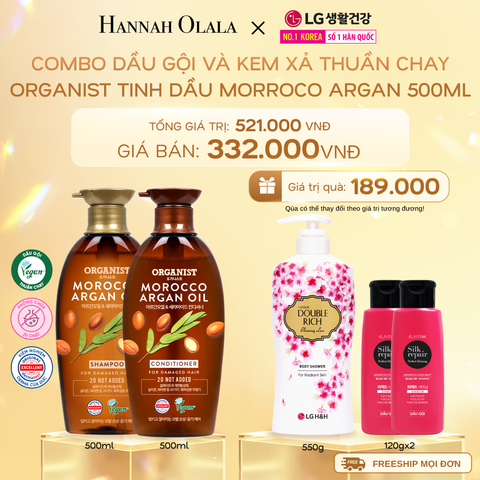  DEAL 12: COMBO DẦU GỘI VÀ KEM XẢ THUẦN CHAY ORGANIST TINH DẦU MORROCO ARGAN 500ML 