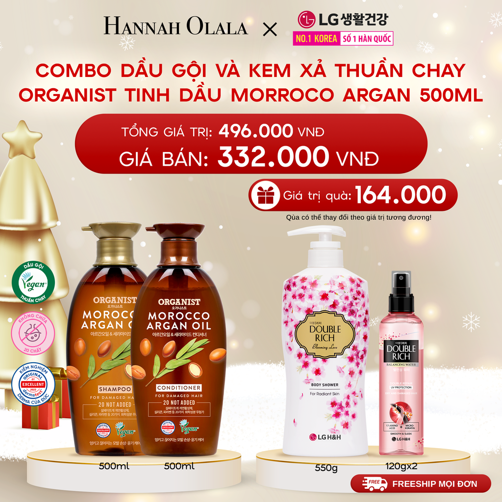  DEAL 17: COMBO DẦU GỘI VÀ KEM XẢ THUẦN CHAY ORGANIST TINH DẦU MORROCO ARGAN 500ML 