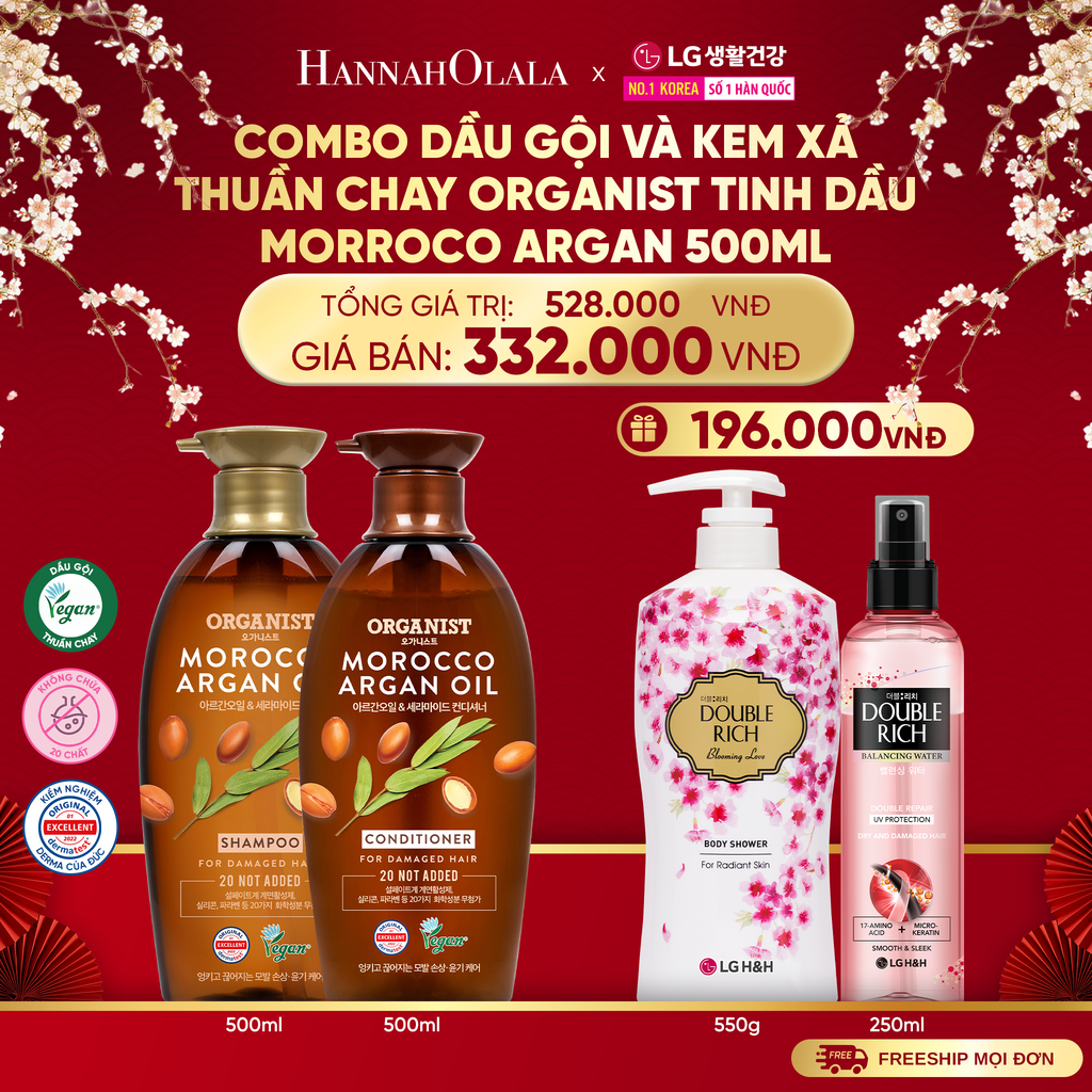  A1382_DEAL 36: COMBO DẦU GỘI VÀ KEM XẢ THUẦN CHAY ORGANIST TINH DẦU MORROCO ARGAN 500ML 