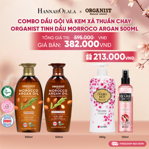  COMBO DẦU GỘI VÀ KEM XẢ THUẦN CHAY ORGANIST TINH DẦU MORROCO ARGAN 500ML 