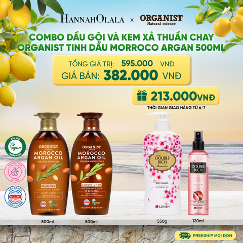  COMBO DẦU GỘI VÀ KEM XẢ THUẦN CHAY ORGANIST TINH DẦU MORROCO ARGAN 500ML - A750 