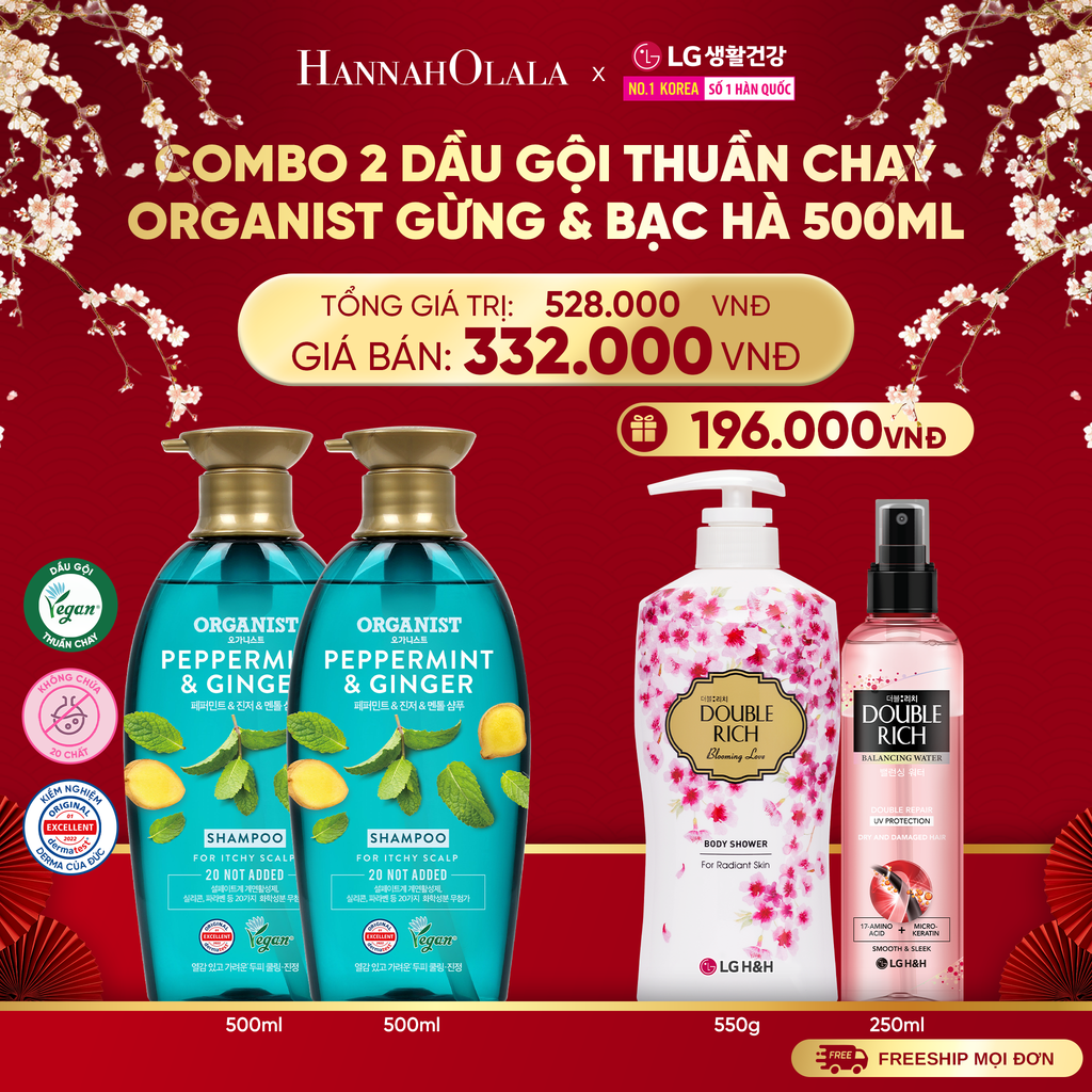  DEAL 38: COMBO 2 DẦU GỘI THUẦN CHAY ORGANIST GỪNG & BẠC HÀ 550ML 