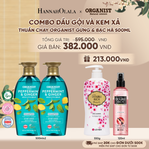  COMBO 2 DẦU GỘI THUẦN CHAY ORGANIST GỪNG & BẠC HÀ 550ML - A2331 