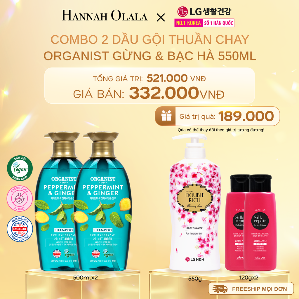  DEAL 14: DẦU GỘI THUẦN CHAY ORGANIST GỪNG & BẠC HÀ 550ML 