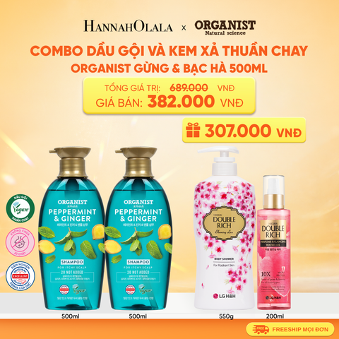  COMBO 2 DẦU GỘI THUẦN CHAY ORGANIST GỪNG & BẠC HÀ 550ML 