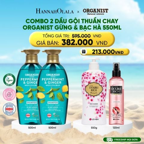  DEAL 29: COMBO 2 DẦU GỘI THUẦN CHAY ORGANIST GỪNG & BẠC HÀ 550ML 