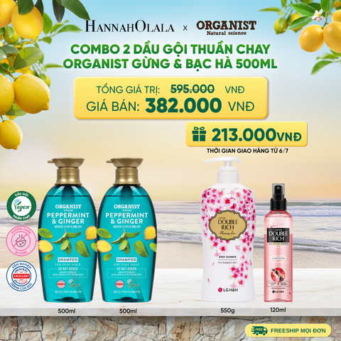  COMBO 2 DẦU GỘI THUẦN CHAY ORGANIST GỪNG & BẠC HÀ 550ML - A752 