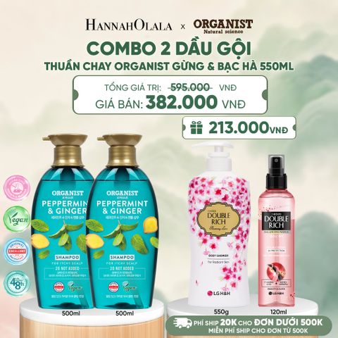  COMBO 2 DẦU GỘI THUẦN CHAY ORGANIST GỪNG & BẠC HÀ 550ML - A366 