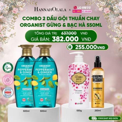  DEAL 32: COMBO 2 DẦU GỘI THUẦN CHAY ORGANIST GỪNG & BẠC HÀ 550ML 