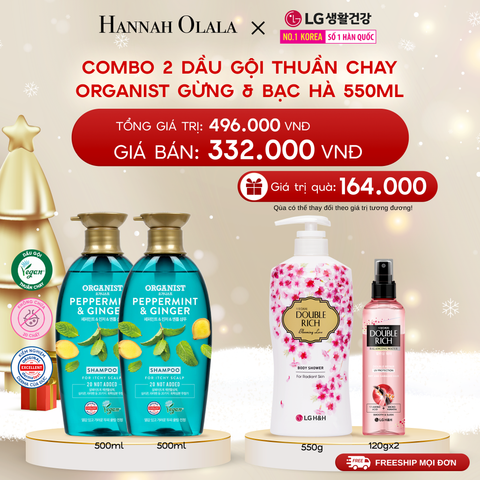  DEAL 19: COMBO 2 DẦU GỘI THUẦN CHAY ORGANIST GỪNG & BẠC HÀ 550ML 