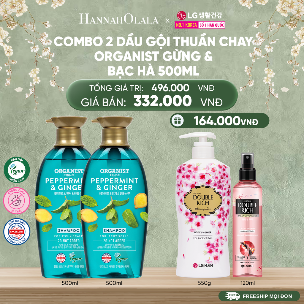  DEAL 38A: COMBO 2 DẦU GỘI THUẦN CHAY ORGANIST GỪNG & BẠC HÀ 550ML 