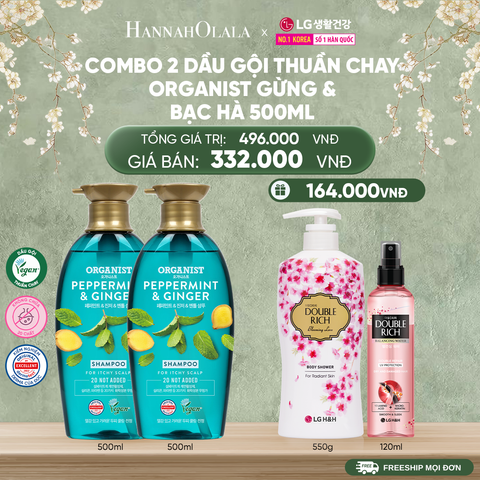  DEAL 38A: COMBO 2 DẦU GỘI THUẦN CHAY ORGANIST GỪNG & BẠC HÀ 550ML 
