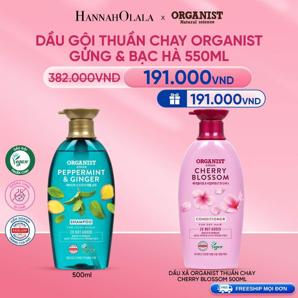  DEAL 14: DẦU GỘI THUẦN CHAY ORGANIST GỪNG & BẠC HÀ 500ML 
