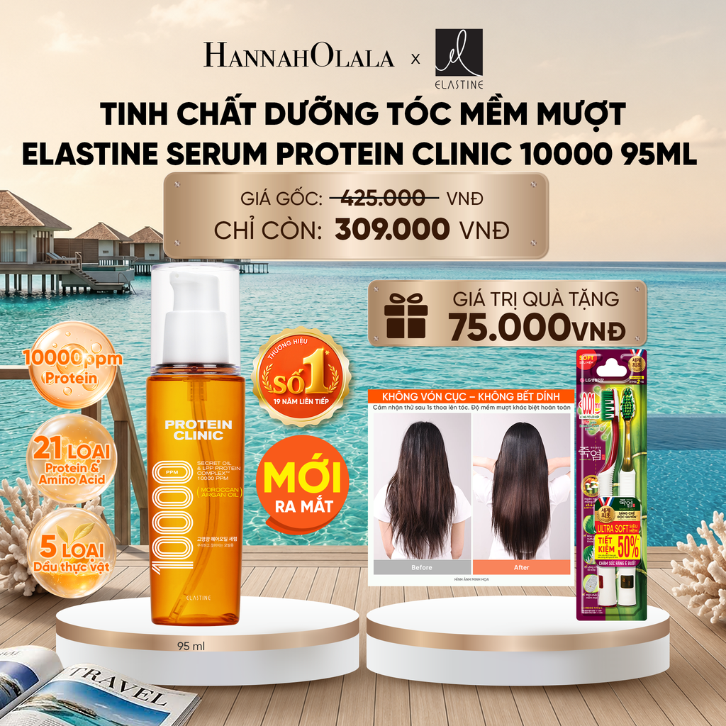  [MỚI RA MẮT - GIAO SAU 28/6] TINH CHẤT DƯỠNG TÓC MÊM MƯỢT ELASTINE PROTEIN CLINIC SERUM 10000 95ML 