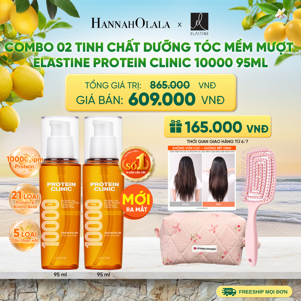  [MỚI RA MẮT] COMBO 02 TINH CHẤT DƯỠNG TÓC MÊM MƯỢT ELASTINE PROTEIN CLINIC SERUM 10000 95ML - A707 