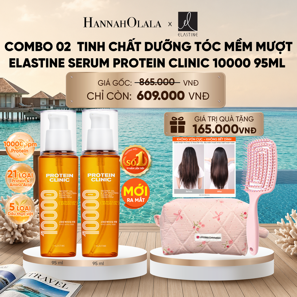  [MỚI RA MẮT - GIAO SAU 28/6] COMBO 02 TINH CHẤT DƯỠNG TÓC MÊM MƯỢT ELASTINE PROTEIN CLINIC SERUM 10000 95ML 