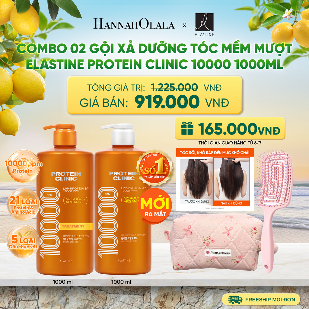  [MỚI RA MẮT] COMBO GỘI XẢ DƯỠNG TÓC MỀM MƯỢT ELASTINE PROTEIN CLINIC 10000 1000ML - A715 