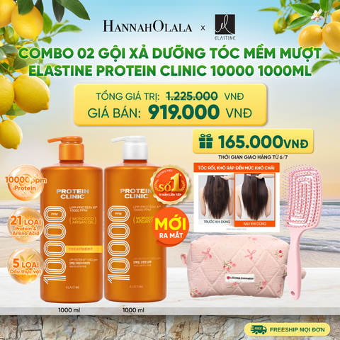  [MỚI RA MẮT] COMBO GỘI XẢ DƯỠNG TÓC MỀM MƯỢT ELASTINE PROTEIN CLINIC 10000 1000ML - A715 