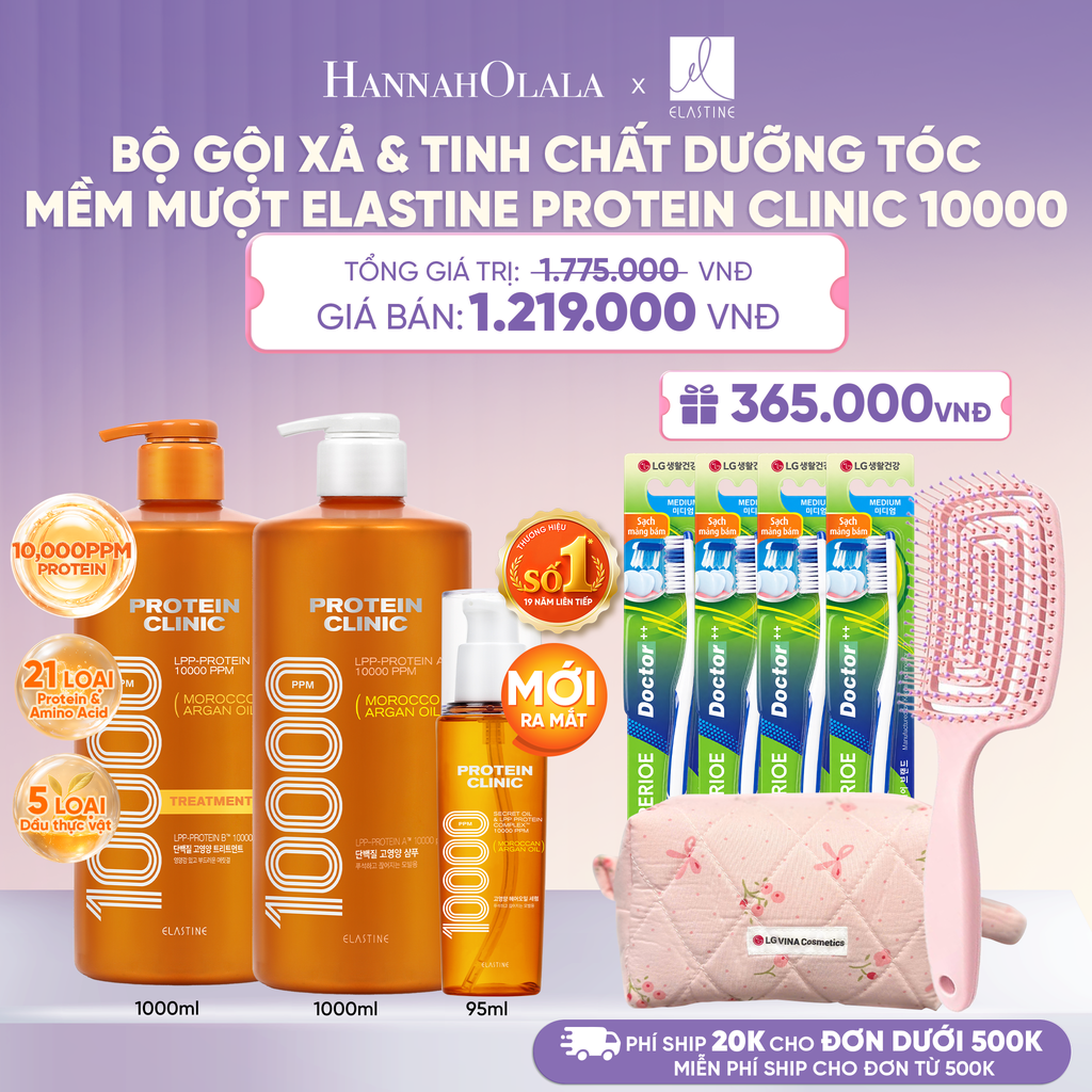  [MỚI RA MẮT] BỘ GỘI XẢ & TINH CHẤT SERUM DƯỠNG TÓC MỀM MƯỢT ELASTINE PROTEIN CLINIC 10000
 - L115 