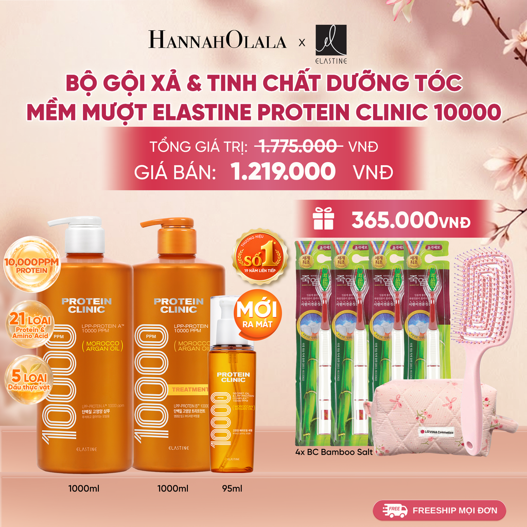  [MỚI RA MẮT] BỘ GỘI XẢ & TINH CHẤT SERUM DƯỠNG TÓC MỀM MƯỢT ELASTINE PROTEIN CLINIC 10000 