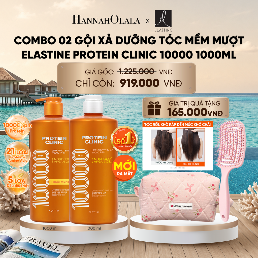  [MỚI RA MẮT - GIAO SAU 28/6] COMBO GỘI XẢ DƯỠNG TÓC MỀM MƯỢT ELASTINE PROTEIN CLINIC 10000 1000ML 