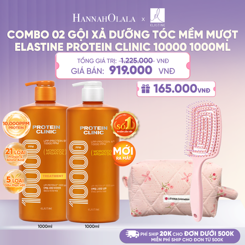  [MỚI RA MẮT] COMBO GỘI XẢ DƯỠNG TÓC MỀM MƯỢT ELASTINE PROTEIN CLINIC 10000 1000ML
 - L110 