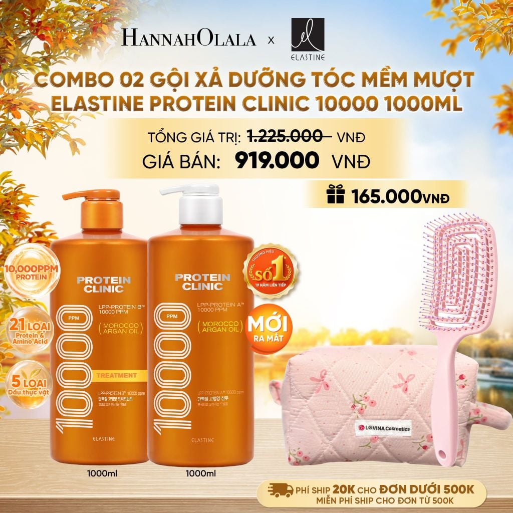  [MỚI RA MẮT] COMBO GỘI XẢ DƯỠNG TÓC MỀM MƯỢT ELASTINE PROTEIN CLINIC 10000 1000ML - E1198 