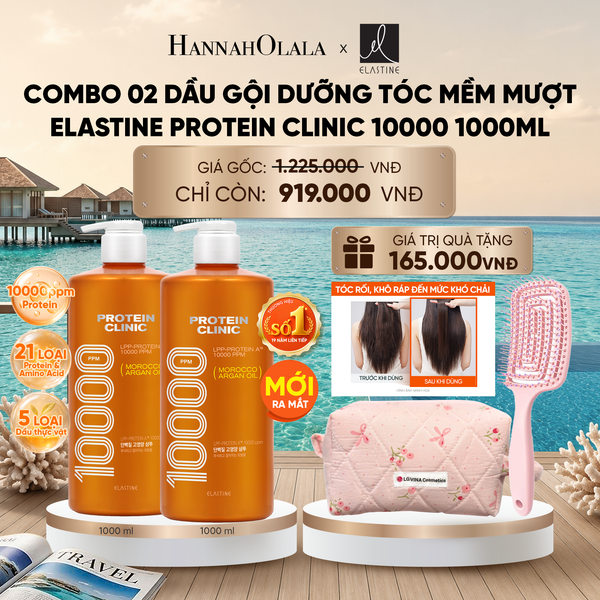  [MỚI RA MẮT - GIAO SAU 28/6] COMBO 02 DẦU GỘI DƯỠNG TÓC MỀM MƯỢT ELASTINE PROTEIN CLINIC 10000 1000ML 