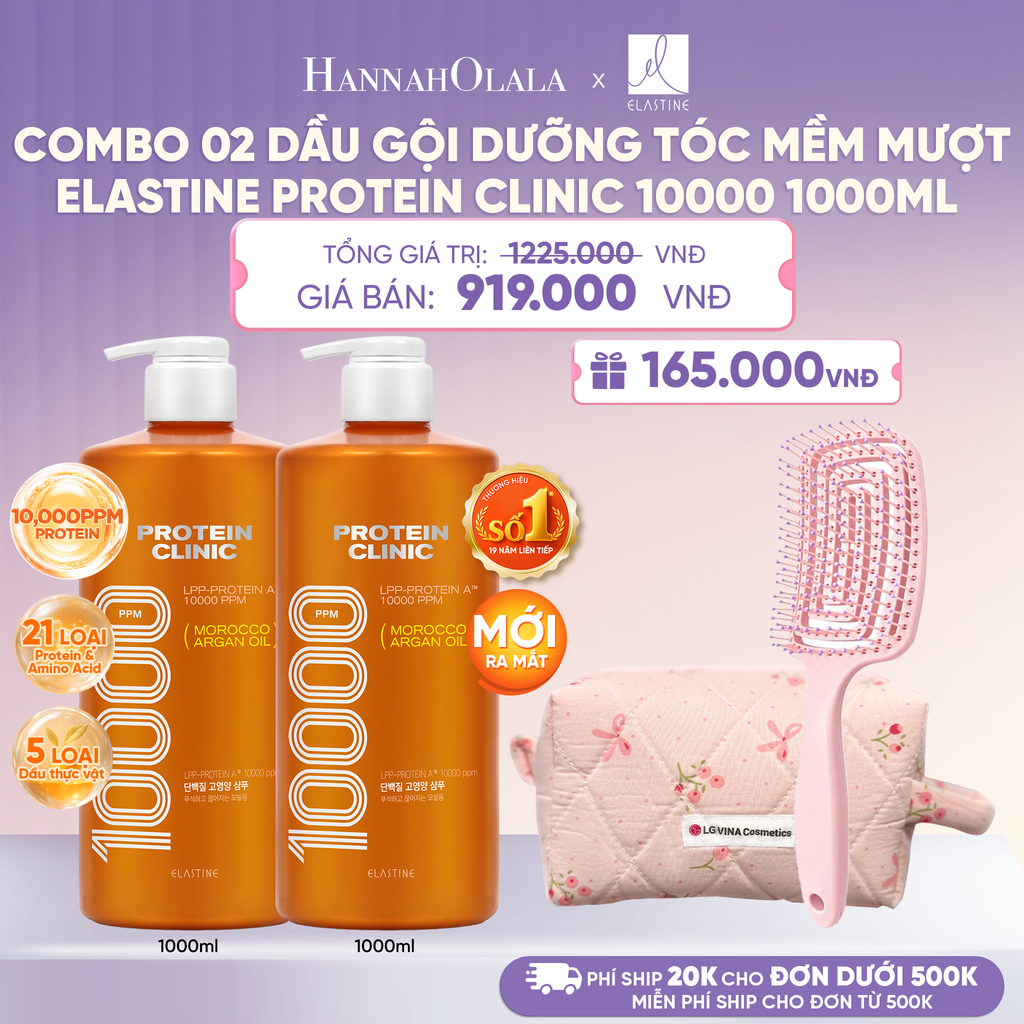  [MỚI RA MẮT] COMBO 02 DẦU GỘI DƯỠNG TÓC MỀM MƯỢT ELASTINE PROTEIN CLINIC 10000 1000ML - L111 