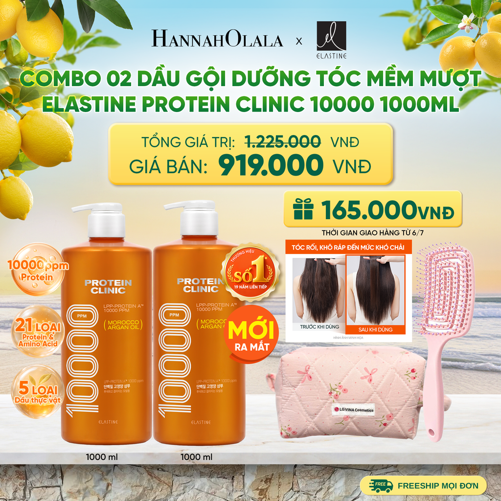  [MỚI RA MẮT] COMBO 02 DẦU GỘI DƯỠNG TÓC MỀM MƯỢT ELASTINE PROTEIN CLINIC 10000 1000ML - A716 