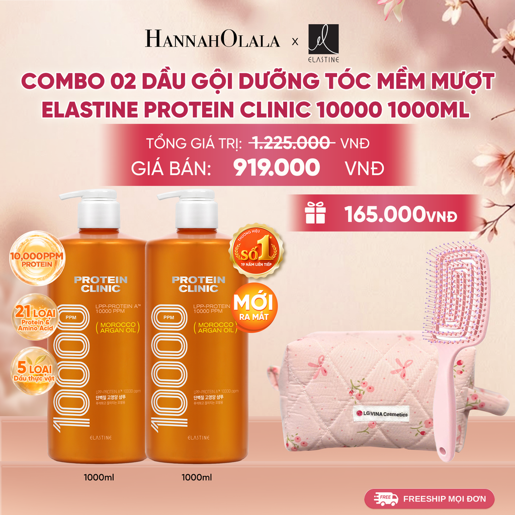  [MỚI RA MẮT] COMBO 02 DẦU GỘI DƯỠNG TÓC MỀM MƯỢT ELASTINE PROTEIN CLINIC 10000 1000ML 