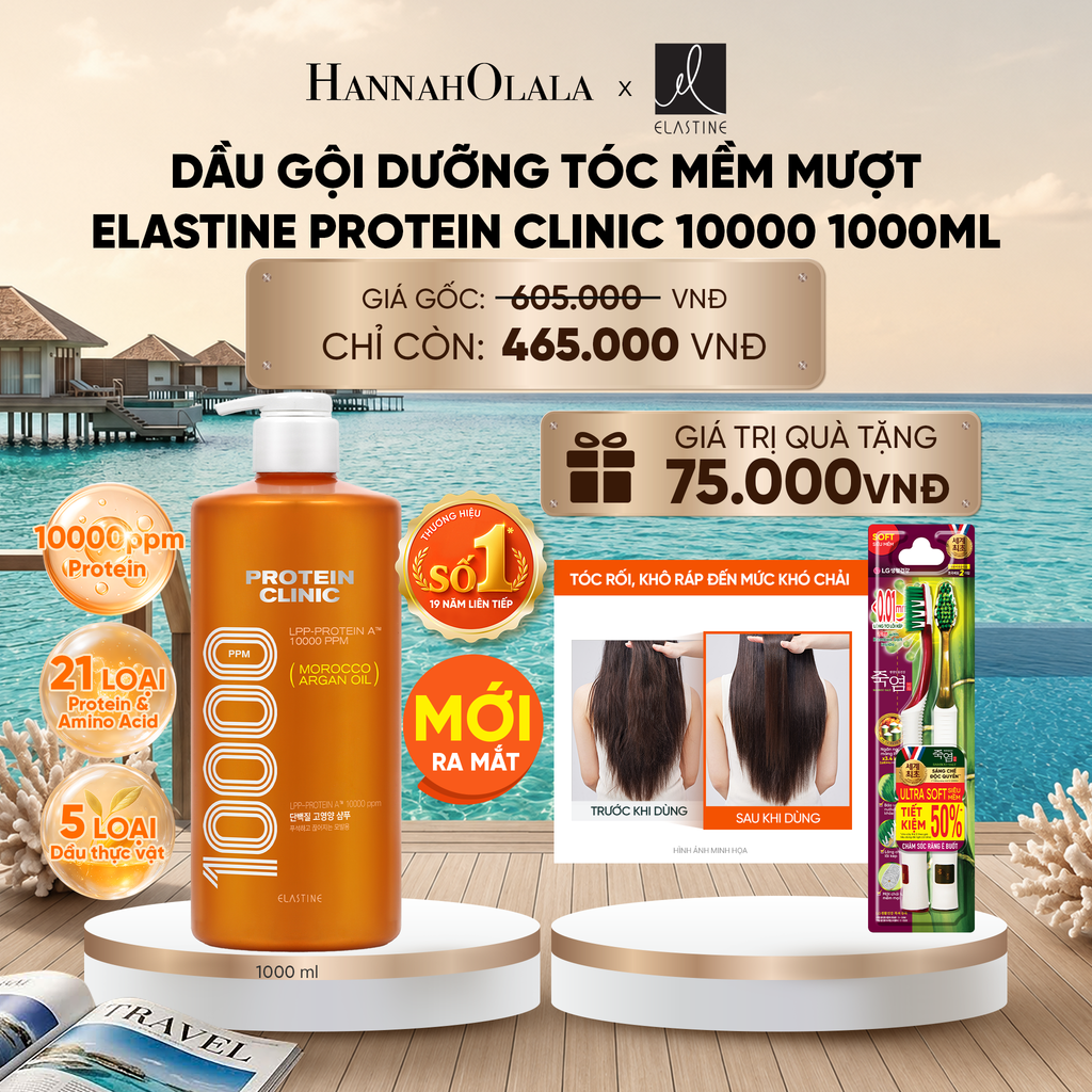  [MỚI RA MẮT - GIAO SAU 28/6] DẦU GỘI DƯỠNG TÓC MỀM MƯỢT ELASTINE PROTEIN CLINIC 10000 1000ML 